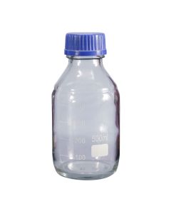Clear Glass Media Bottle, 500ml, Grad, W/cap